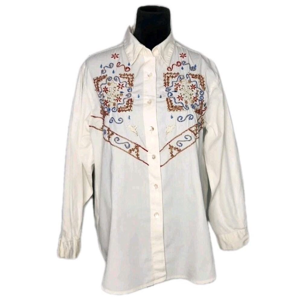 Vintage I.V.Y Western Beaded Embroided Button Down Long Sleeve Shirt M